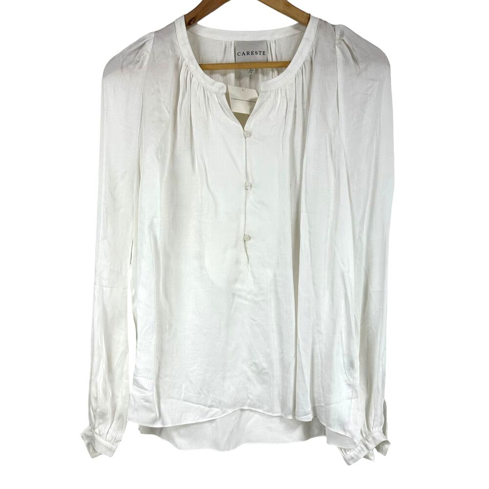 Careste Rose NWT 100% Rose Petal Silk White Blouse Size 8 Long Sleeve Organic